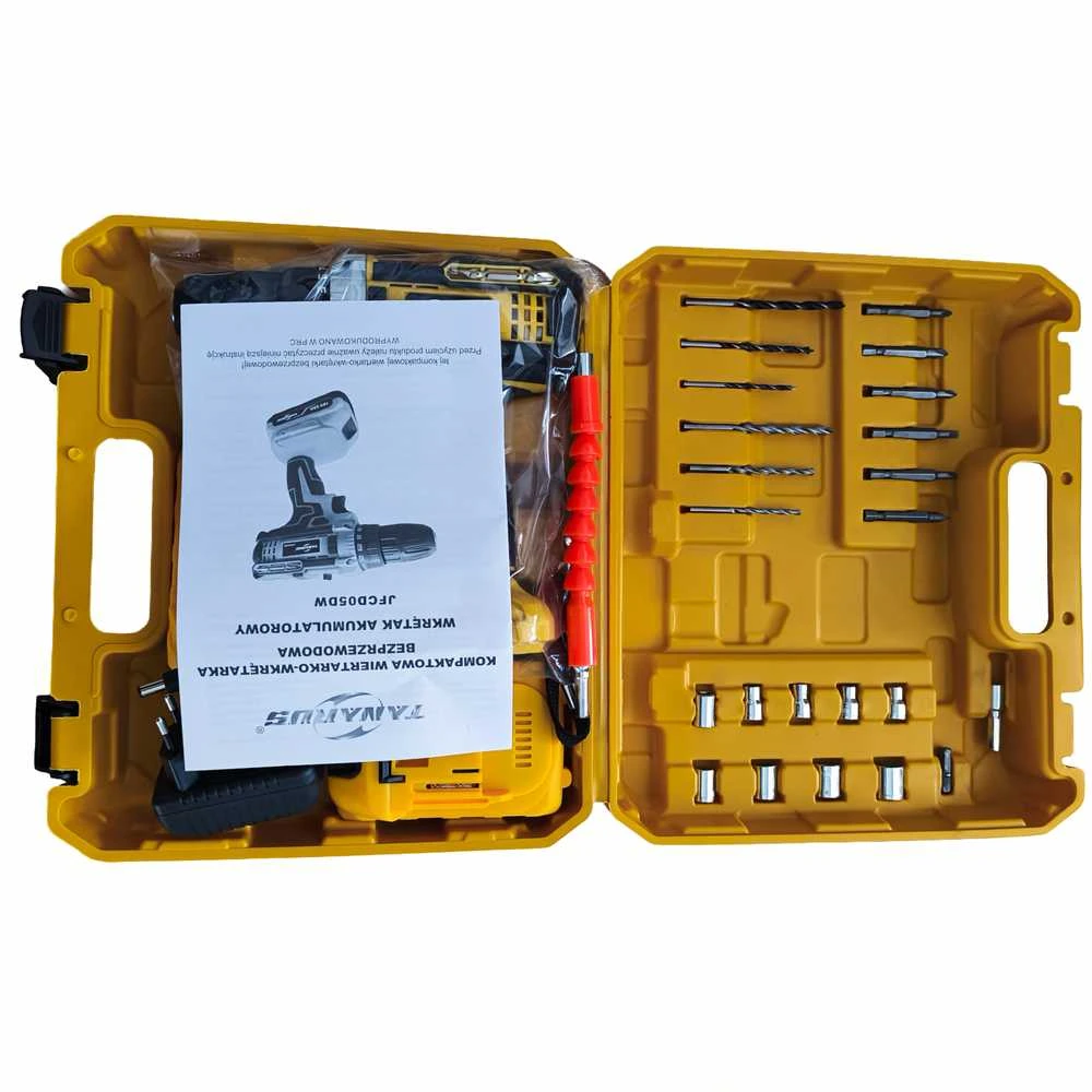 Akumuliatorinis suktuvas, 2 x 18 V, 2 Ah, LED, + priedai. Geltonas