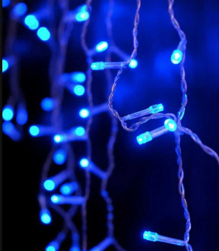 Blue Kalėdinė girlianda - varvekliai 12 m, ŠALTAI BALTA. 300 LED su Mėlynas FLASH funkcija