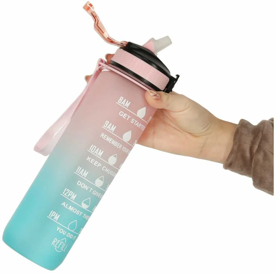 Ikonka Gertuvė su šiaudeliu ir laiko gradacija, 1000 ml, rožinė su mėlyna