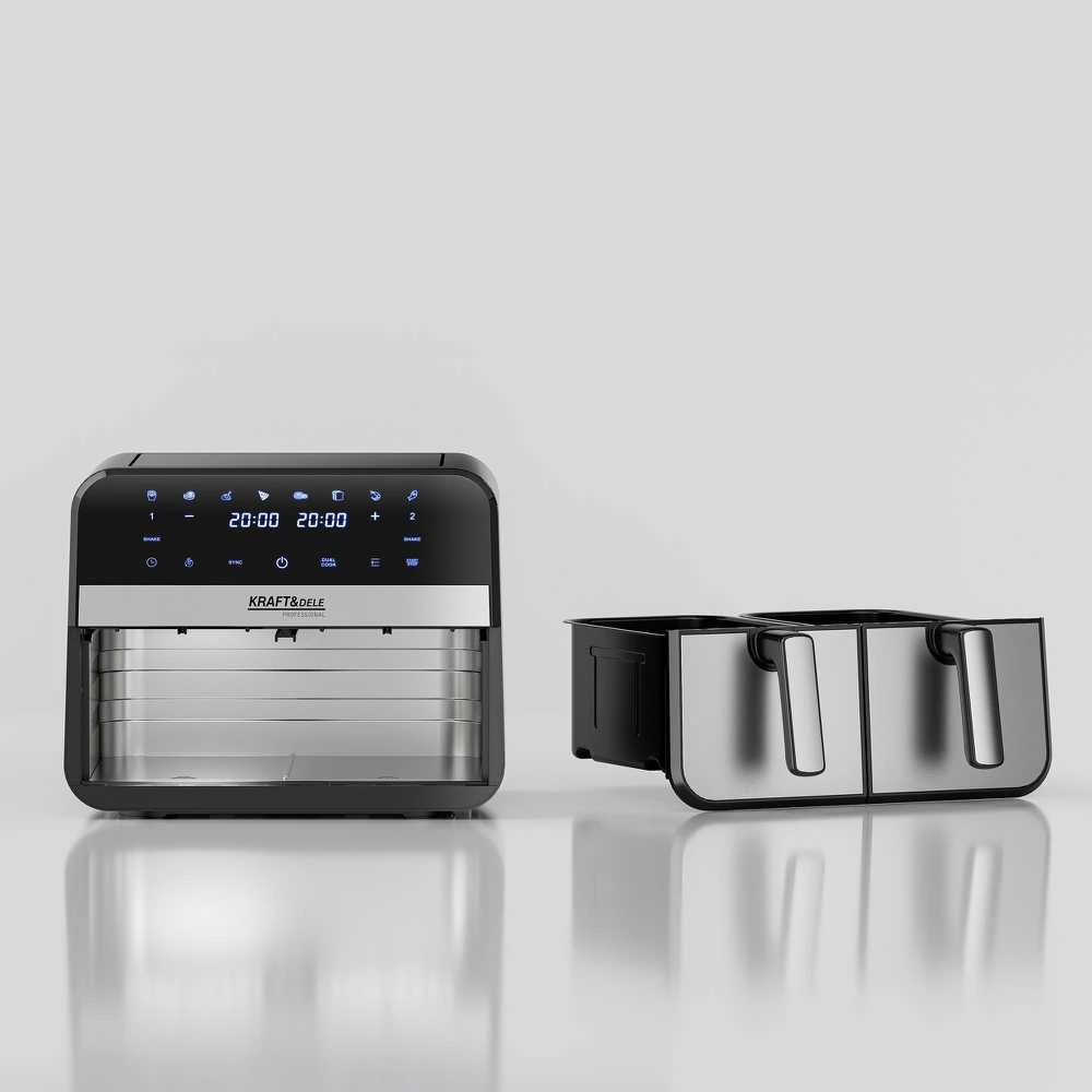 Karšto oro gruzdintuvė (Air Fryer) 9 l 2500 W, dviejų skyrių + LCD