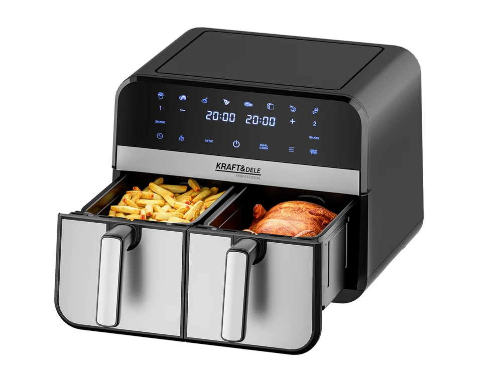 Karšto oro gruzdintuvė (Air Fryer) 9 l 2500 W, dviejų skyrių + LCD