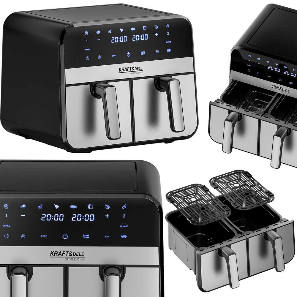 Karšto oro gruzdintuvė (Air Fryer) 9 l 2500 W, dviejų skyrių + LCD