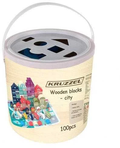 Kruzzel Medinės kaladėlės - miestas 100 vnt.