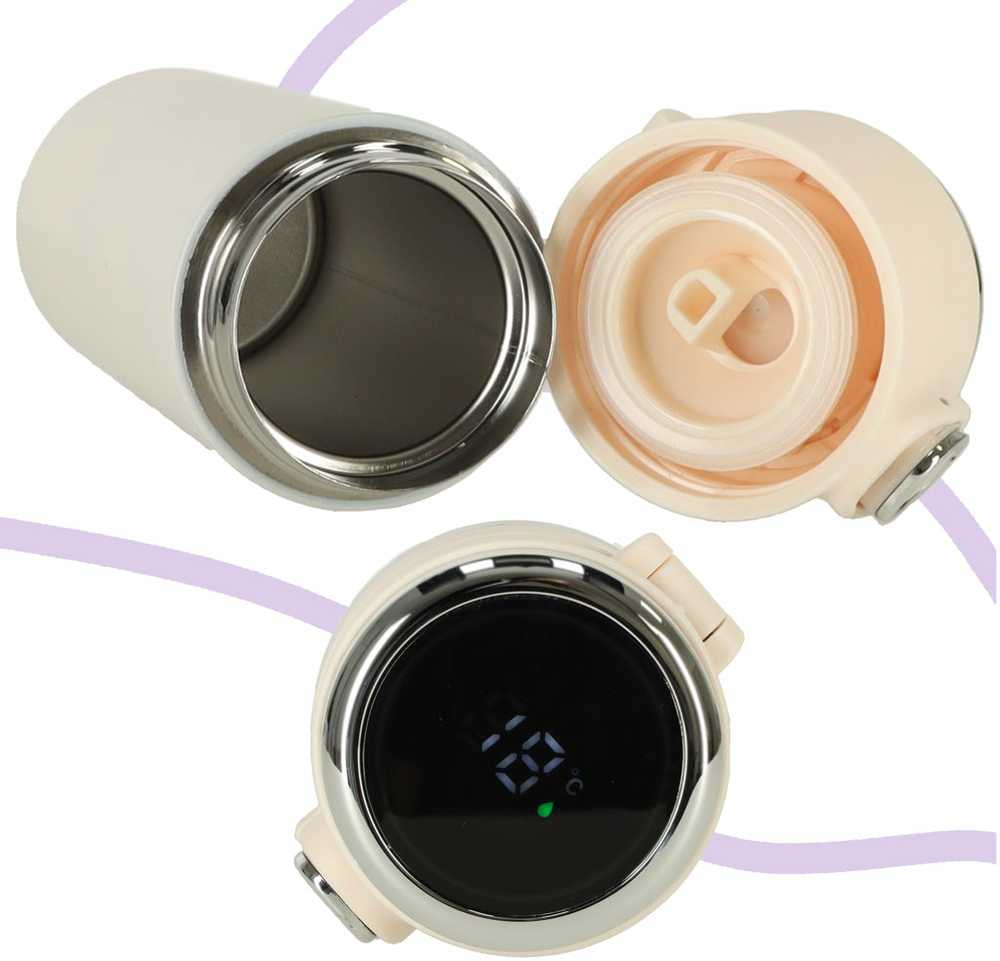 Kruzzel Termo puodelis - termosas 420ML su LED temperatūros indikatoriumi, rusvai gelsvas