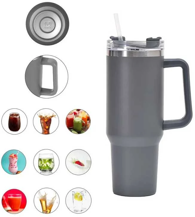 Termo gertuvė puodelis 1200ml su daugkartiniu šiaudeliu, pilka