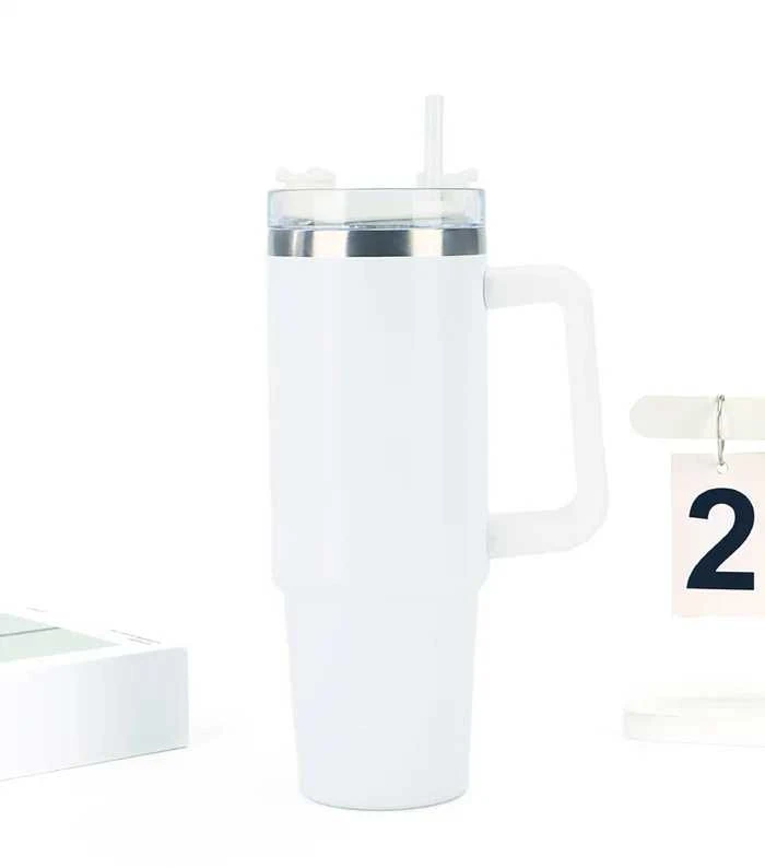 Termo gertuvė puodelis 1200ml su daugkartiniu šiaudeliu, baltas