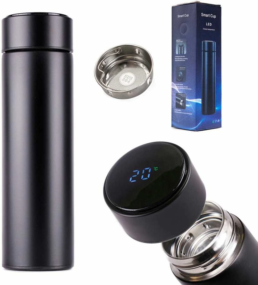 Gede Termo puodelis - termosas 500ML su LED temperatūros indikatoriumi, juodas