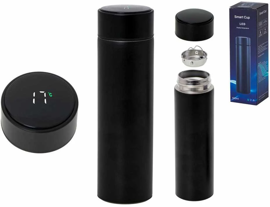 Gede Termo puodelis - termosas 500ML su LED temperatūros indikatoriumi, juodas