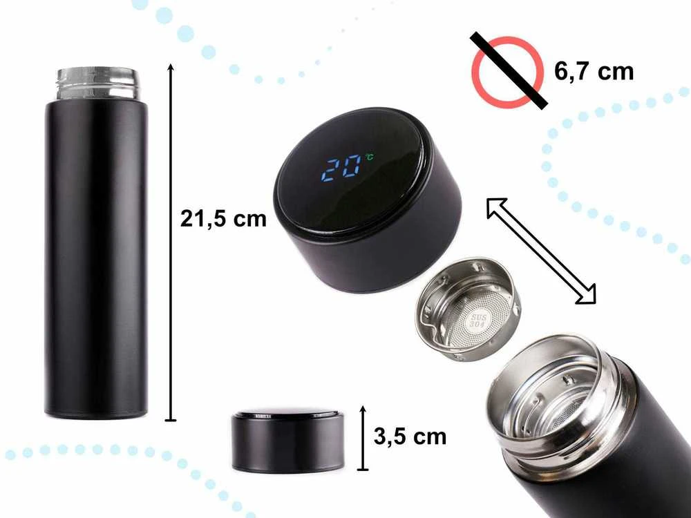 Gede Termo puodelis - termosas 500ML su LED temperatūros indikatoriumi, juodas