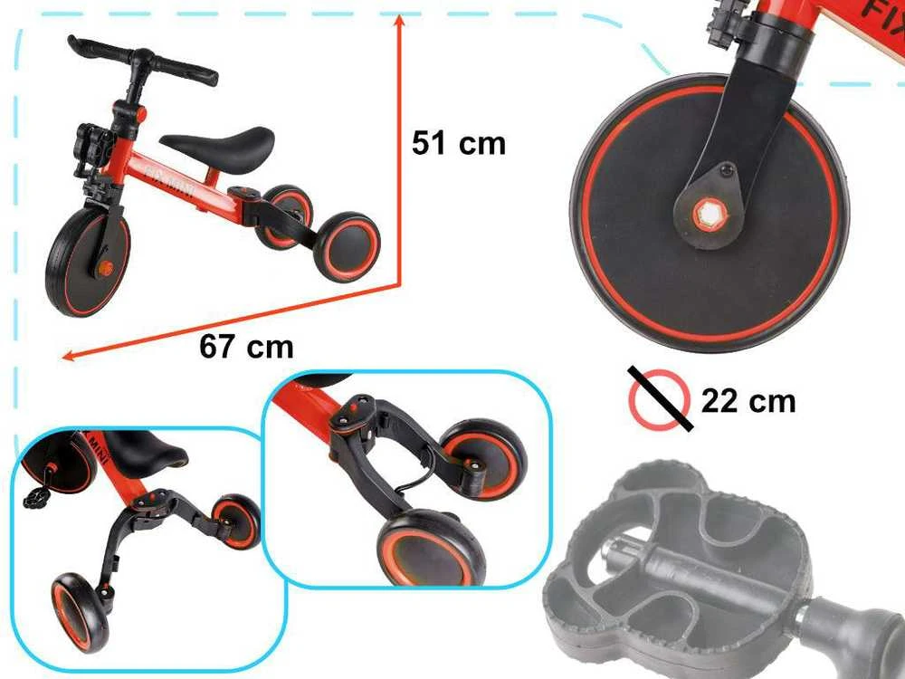 Trike Fix Mini krosinis triratukas 3in1 su pedalais, raudonas
