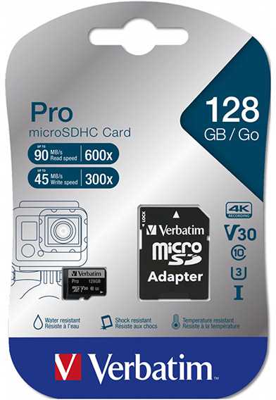 Verbatim Karta pamięci Pro MicroSD, 128GB, micro SDXC, 47044, UHS 3 (U3), su adapterm