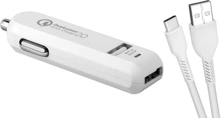 AVACOM CARMAX 2 AUTOMOBILINIS KROVIMAS 2X QUALCOMM QUICK CHARGE 2.0, Baltas (USB-C KABELIS)