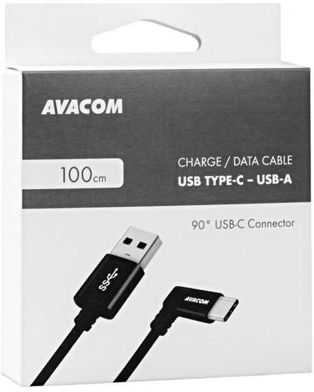 AVACOM DUOMENŲ IR ĮKROVIMO USB KABELAS - USB TYPE-C, 100cm, 90° JUNGTIS, Juodas