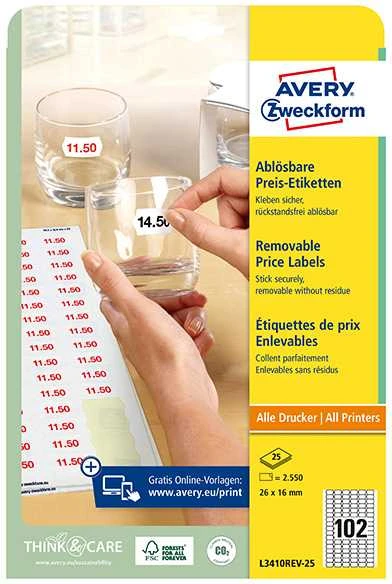 Avery Zweckform Nuimamos kainų etiketės 26 x 16 mm (L3410REV-25)