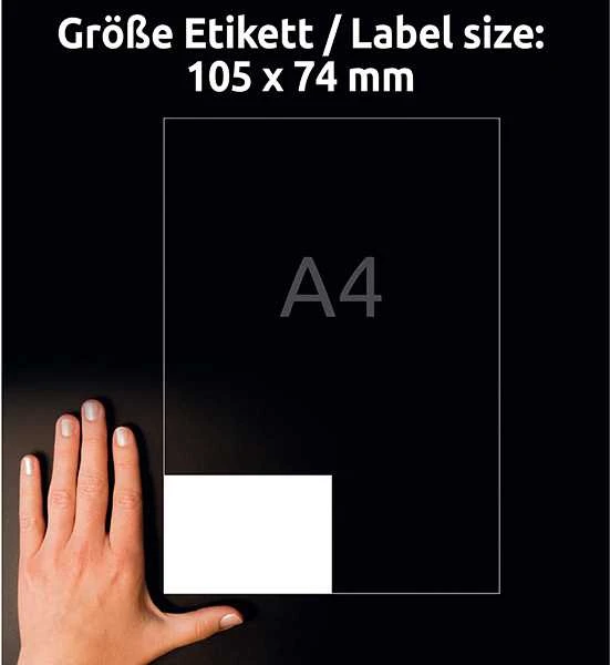 Avery Lipnios etiketės Zweckform, 105x74mm, 8 etiketės lape, be rėmelio, 100 lapų, baltos spalvos