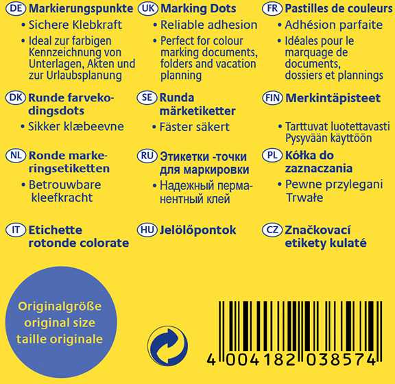Avery Zweckform Kółka do zaznaczania w dyspenserze , 250 vnt./rolka, O19 mm, mėlyna, Mėlynas