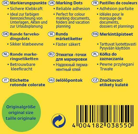Avery Zweckform Kółka do zaznaczania w dyspenserze , 250 vnt./rolka, O19 mm, žalia