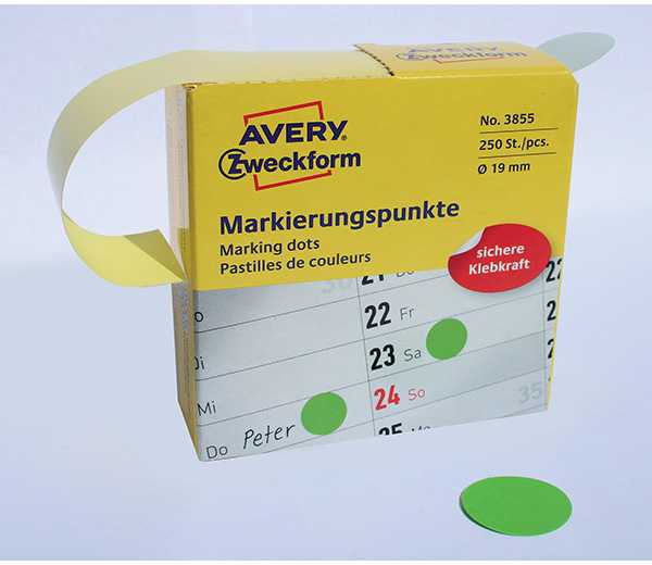 Avery Zweckform Kółka do zaznaczania w dyspenserze , 250 vnt./rolka, O19 mm, žalia
