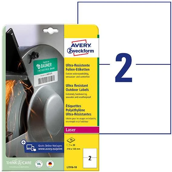 Avery Zweckform itin atsparus A4 210x148mm, balta