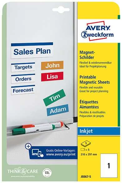 Staples Kabės AVERY Magnetinės lipnios etiketės 210x297mm, 5 lapai