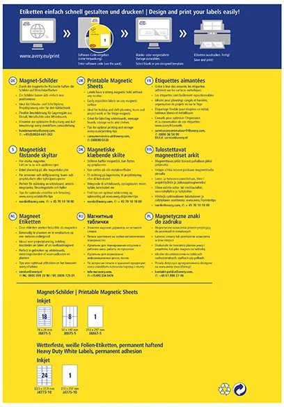 Staples Kabės AVERY Magnetinės lipnios etiketės 210x297mm, 5 lapai