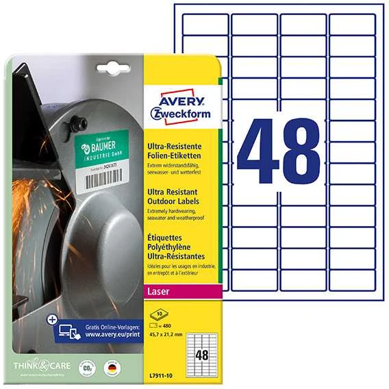 Avery Zweckform itin atsparus A4 45,7x21,2mm balta