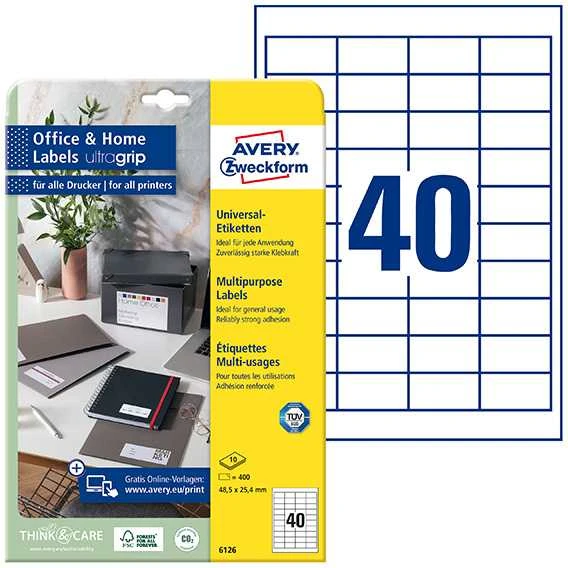 Avery Universalus bendrosios paskirties etiketės, 48,5 x 25,4 mm, balta, spausdintuvui, 400 vnt