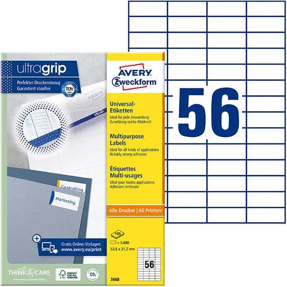 Avery Zweckform universalios lipnios etiketės 52,5 x 21,2 mm (3668)