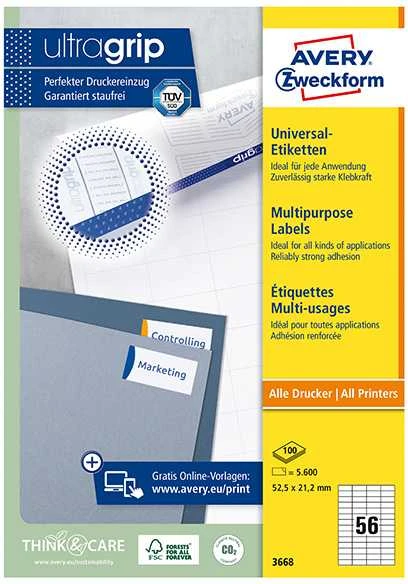 Avery Zweckform universalios lipnios etiketės 52,5 x 21,2 mm (3668)