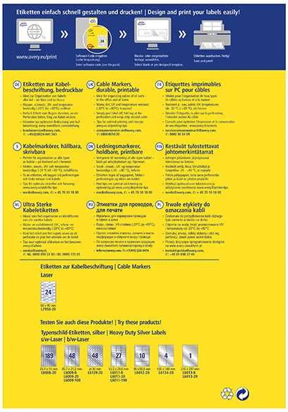 Avery Zweckform LABEL.ZF 7950 60X40 24/A4 KABELIO ŽYMĖJIMO ETIKETĖ - L7950-20