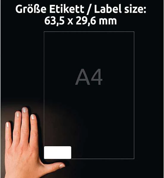 Lipnios etiketės Avery Zweckform, A4, nuimamos, 63.5×29.6mm, 27 etiketės lape, 25 lapai