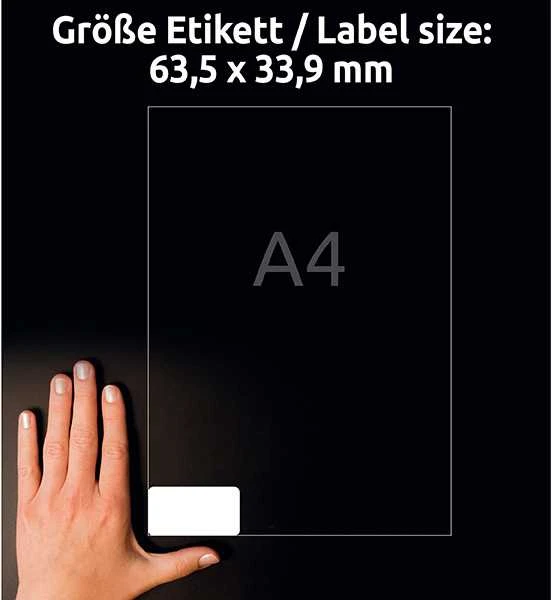 Avery Zweckform itin atsparus A4 63,5x33,9mm balta