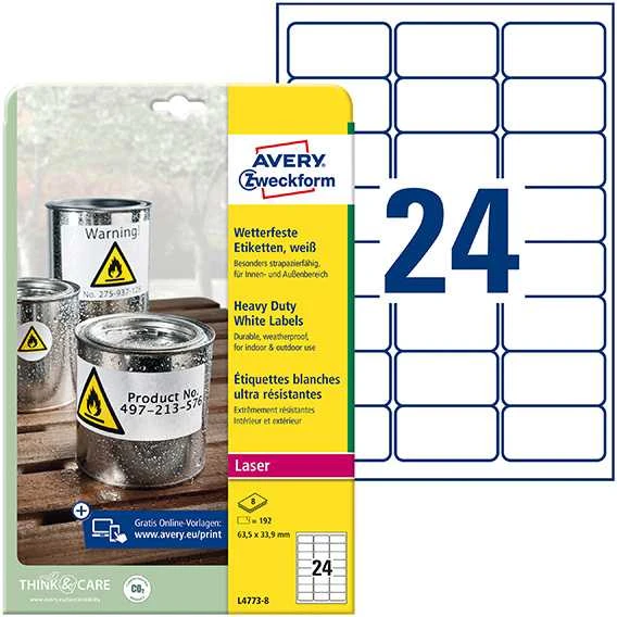 Avery Zweckform vandeniui atsparios etiketės ZF L4773-8 63,5x33,9 mm