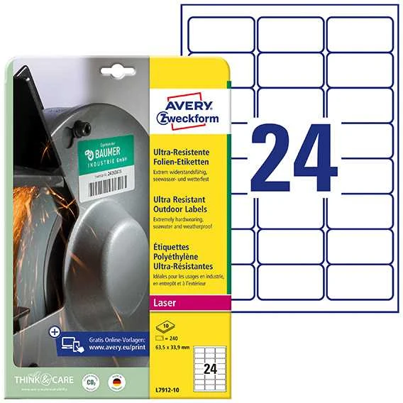 Avery Zweckform itin atsparus A4 63,5x33,9mm balta