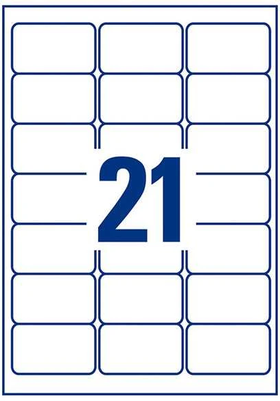 Skaidrios lipnios etiketės Avery Zweckform, A4, 63,5×38,1mm, 21 etiketės lape, 25 lapai