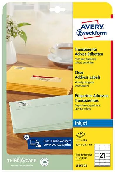 Avery Zweckform LABEL ZF J8560 63.5X38.1 25 SHEETS/525/ LABEL - J8560-25