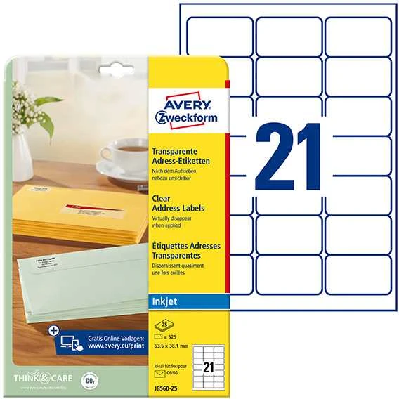 Avery Zweckform LABEL ZF J8560 63.5X38.1 25 SHEETS/525/ LABEL - J8560-25