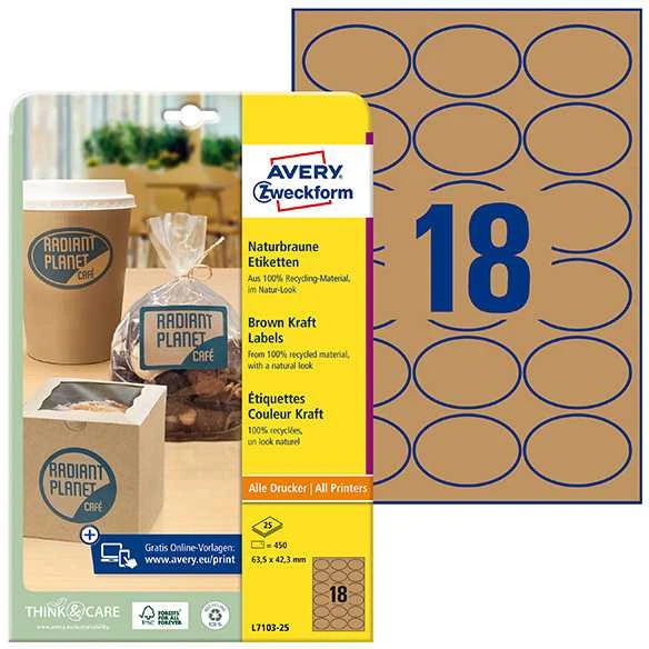 Avery Zweckform Organinės produktų etiketės 63.5 x 42.3 mm 25 ark. Avery Zweckform L7103-25