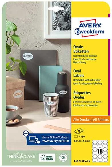 Avery Zweckform LABEL ZF L6024REV 63.5X42.3 25 SHEETS/450/ LABEL - L6024REV-25