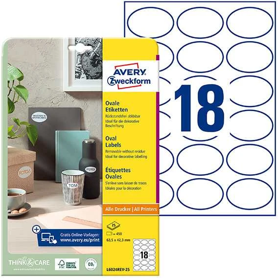 Avery Zweckform LABEL ZF L6024REV 63.5X42.3 25 SHEETS/450/ LABEL - L6024REV-25