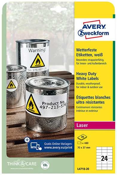 Avery Zweckform ETIKETĖS ZF L4718-20 HEAVY DUTY 70X37MM, 20 LAPŲ