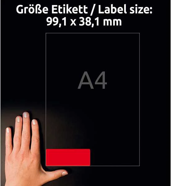 „Avery Zweckform“ neoninės etiketės, 99,1 x 38,1 mm raudonos (L7263R-25)