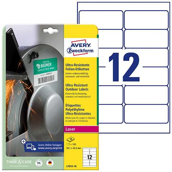 Avery Labels Ultra Resistant 99,1 x 42,3 mm, spausdintuvui, 120 vnt