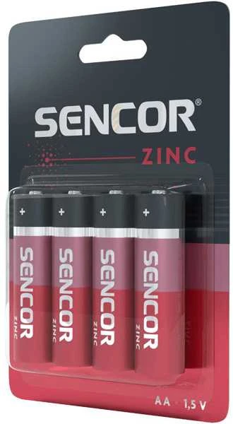 Sencor vienkartinės cinko anglies AA baterijos, 4 vnt. pakuotėje