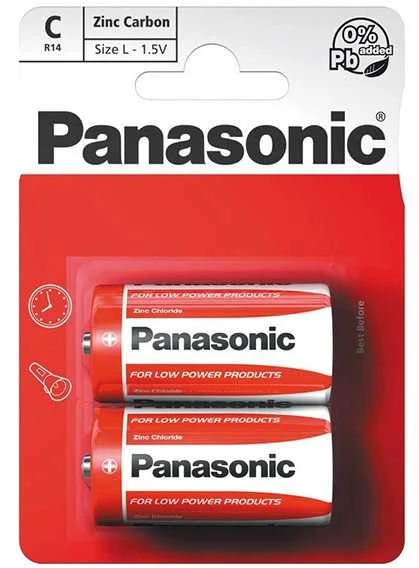 Panasonic C tipo baterijos pakuotėje