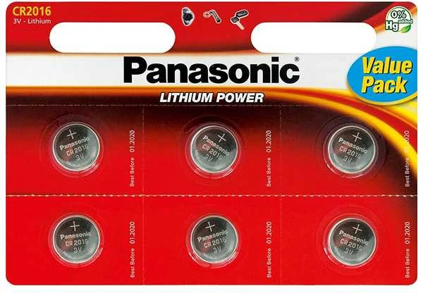 Panasonic CR2016 3V ličio baterijos šešių vienetų pakuotė