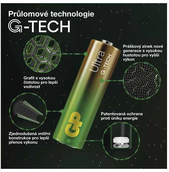 GP Ultra AA baterija su G-Tech technologijos schema