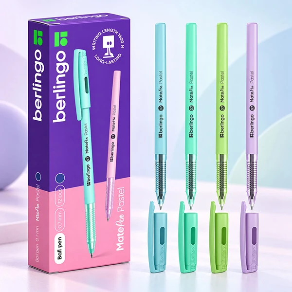 Berlingo, długopis automatinis kulkowe, mėlyna, 12szt, 0.7mm, MatePen Pastel