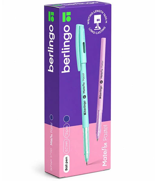 Berlingo, długopis automatinis kulkowe, mėlyna, 12szt, 0.7mm, MatePen Pastel