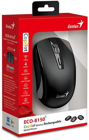 GENIUS pelė ECO-8150 / 1200 dpi / belaidė / įkraunama / „Copilot“ / juoda
